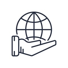 Hand holding Earth. Protecting planet sign icon. Vector illustration.