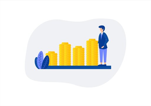 Someone Is Standing Beside The Chart Of Increasing Investment In Gold. Invest In Gold Concept Design - Vector Illustration.	
