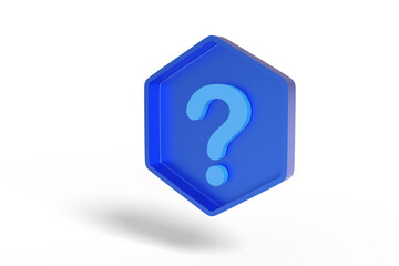 Blue hexagonal sign with a question mark. 3d illustration.