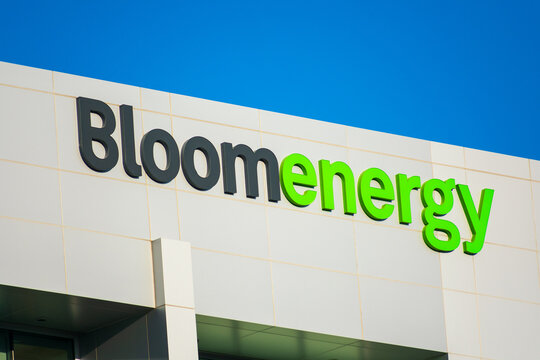 Bloom Energy Sign On Headquarters In Silicon Valley. Bloom Energy Manufactures And Markets Solid Oxide Fuel Cells That Produce Electricity On Site - San Jose, California, USA - 2020