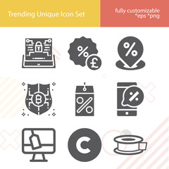 Simple set of clearance related filled icons.