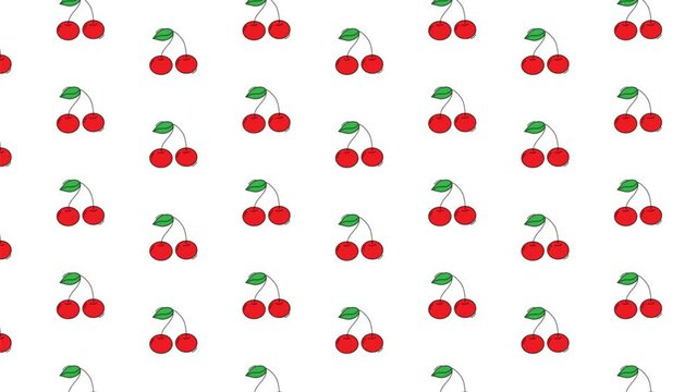 Animated vertical cherry pattern on white background. Minimal flat layout style. Top down view. Pop art design, creative summer food concept.Alpha channel