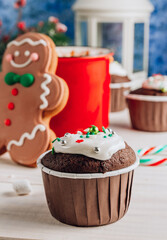 Chocolate Christmas cupcake with colored sugar topping
