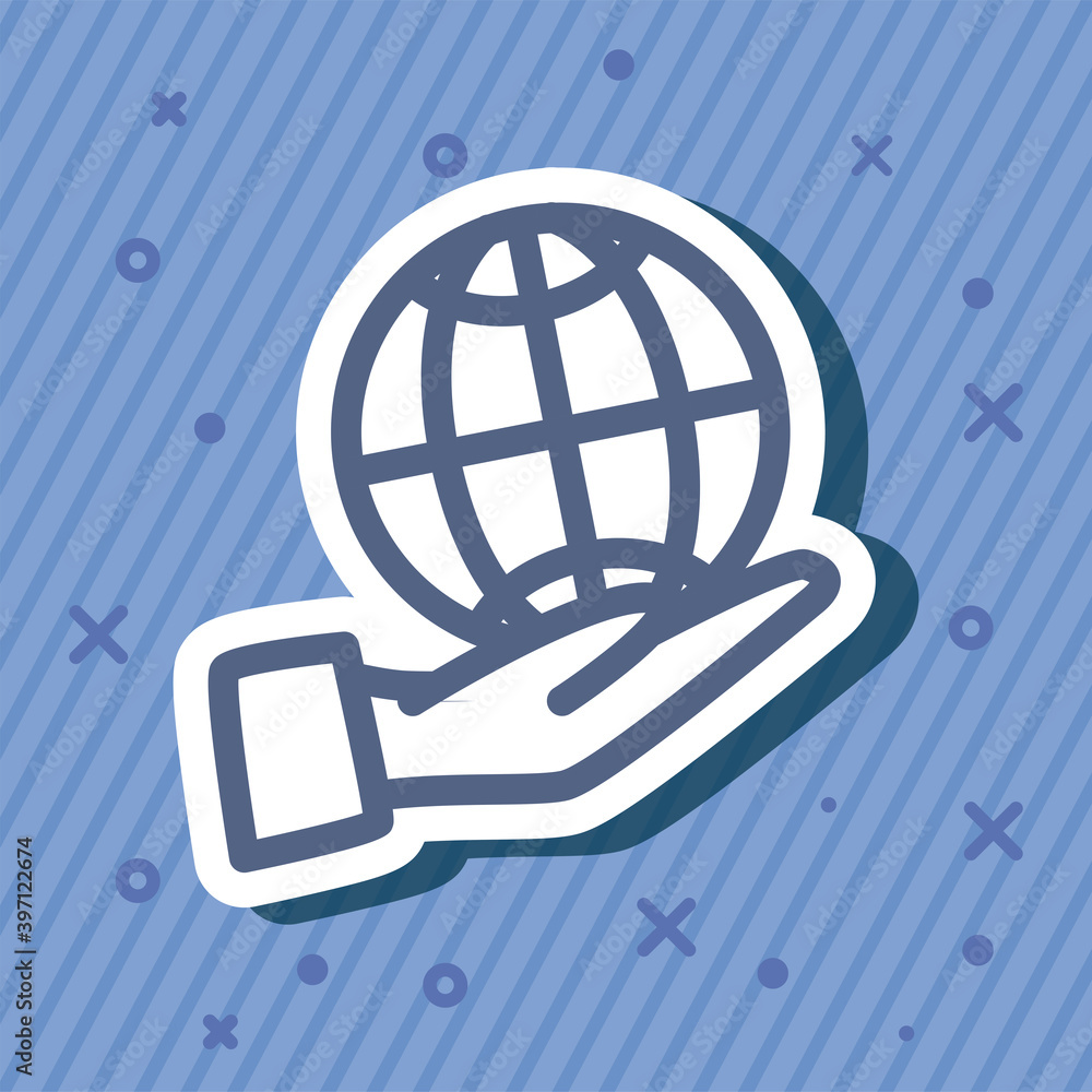 Poster hand with global sphere on hand line style icon vector design