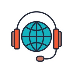 Global support or worldwide service - vector icon illustration.