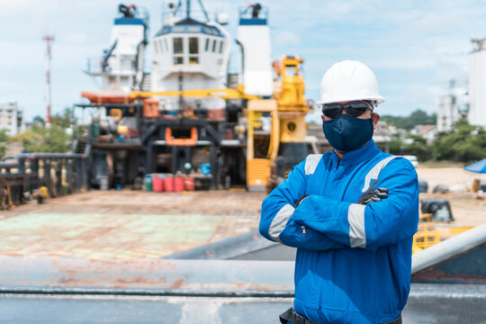 PPE Deck Officer With Protective Mask And Personal Protective Equipment