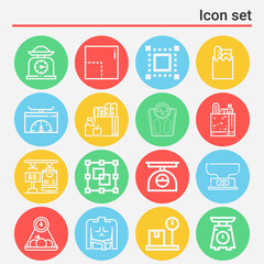 16 pack of weighing machine  lineal web icons set