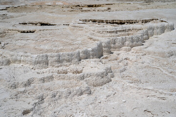 Bleached white terraces in Mammoth Hot Springs Yellowstone National Park