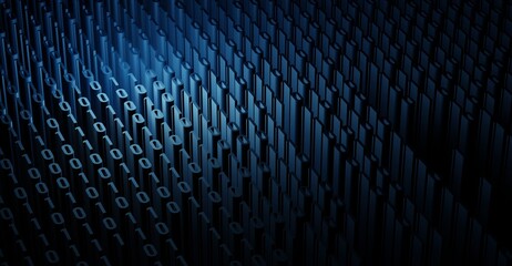 Fototapeta premium Creative 3d illustration of stream of binary code. Computer matrix background art design. Abstract concept graphic data, technology, decryption, algorithm, encryption element.