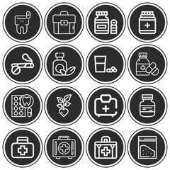 16 pack of medications  lineal web icons set