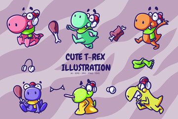 Cute t-rex in winter illustration