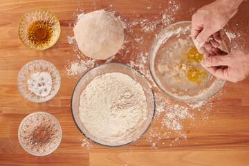 Making italian pizza step by step: adding yeast