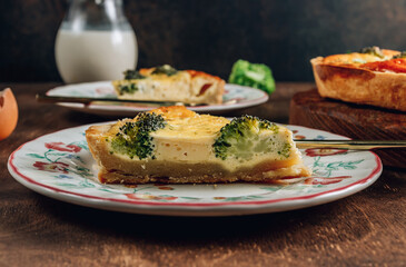 Traditional vegetable quiche with broccoli, eggs and cheese