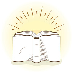 open book standing with burst shining, hand draw style
