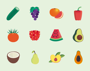 fruits and vegetables icon collection vector design