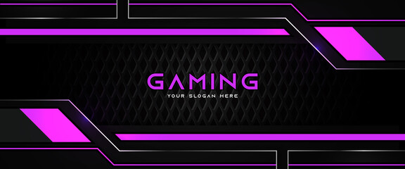 Futuristic purple and black abstract gaming banner design template with metal technology concept. Vector graphic for business corporate promotion, game header social media, live streaming background © Majri