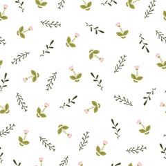 Vector minimalistic pattern with pink flowers on a white background
