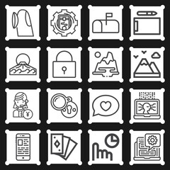 16 pack of contact  lineal web icons set