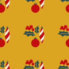 Christmas mistletoe and toys. Seamless pattern EPS 