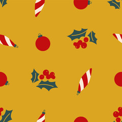Christmas mistletoe and toys. Seamless pattern EPS 
