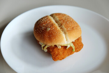 Close up of spicy chicken burger