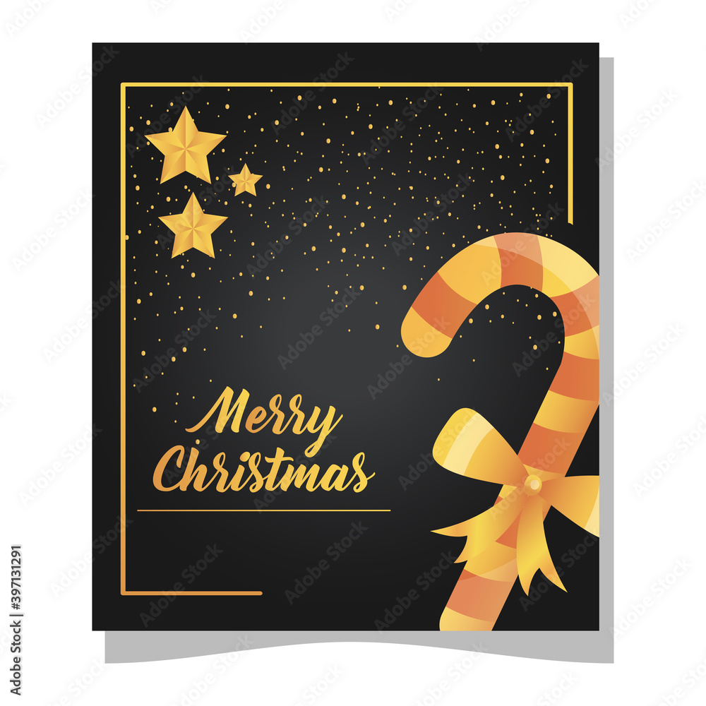 Wall mural merry christmas gold candy cane with stars vector design