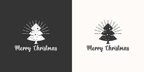 christmas tree logo vintage retro black white design