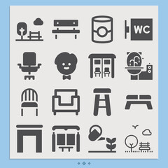 Simple set of stool related filled icons.