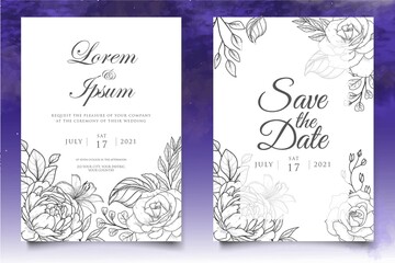 Hand drawn floral wedding invitation template