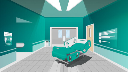 Shortage of ICU beds (Intensive Care Unit), covid-19 and social issues concept. Hospital Interior Flat Vector Illustration