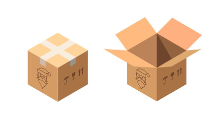 Sealed and Opened Santa Gift. Merry Christmas and happy New Year related 3d realistic vector illustration.