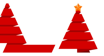 Ribbon Christmas tree banner template. Merry Christmas and happy New Year related 3d realistic vector illustration.