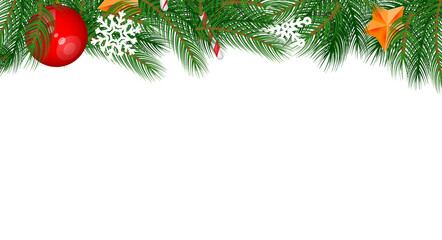 Christmas border, garland or wreath isolated on white. Merry Christmas and happy New Year related 3d realistic vector illustration.