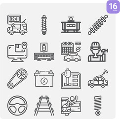 Simple set of railroad related lineal icons.