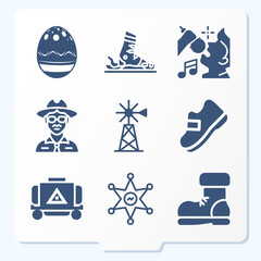 Simple set of 9 icons related to cowboy