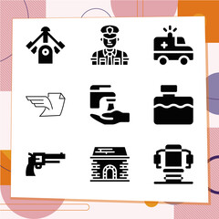 Simple set of 9 icons related to car