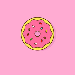 Simple doughnut vector illustration isolated on pink background. Doughnut linear color style icon
