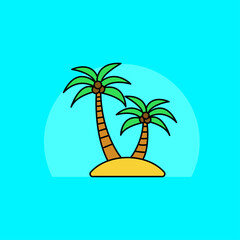 Simple two palm tree vector illustration isolated on blue background. Coconut tree linear color style icon