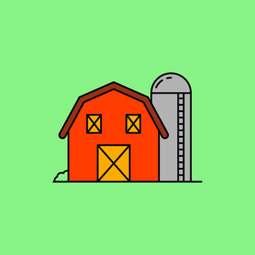 recommend clip art: Simple barn vector illustration isolated on green background. Barn building linear color style icon