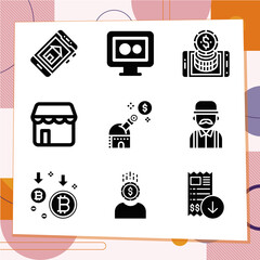 Simple set of 9 icons related to securities