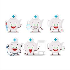Doctor profession emoticon with ceramic teapot cartoon character
