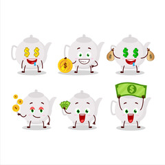 Ceramic teapot cartoon character with cute emoticon bring money