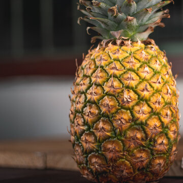 Close up shot picture of a ripe pineapple. Fresh Tropical pineaple