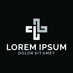 Initial letter CL logo template with geometric cross line art illustration in flat design monogram symbol