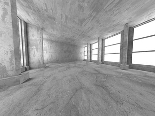 Dark Concrete Wall Architecture. Empty Room