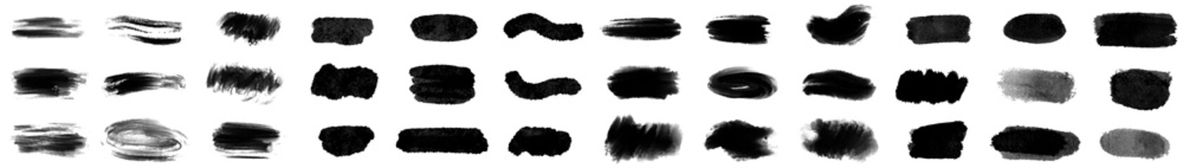 Black watercolor brush set for your design, vector.