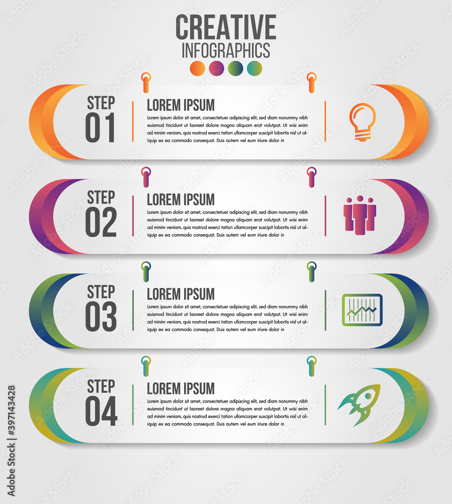 Aufkleber infographic modern timeline design vector template for business with 4 steps or options illustrate a