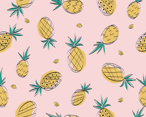 Abstract and doodle seamless pattern with Pineapples. Pineapples pattern vector good for wrapping paper, home decor, packaging, T-shirt, textile fabric print, poster, banner design and more.