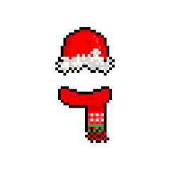 Pixel art cartoon red christmas hat scarf.