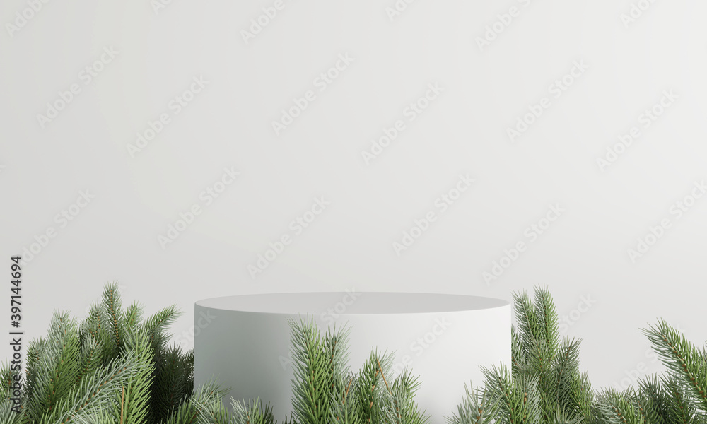 Poster white product display podium. pine concept. 3d rendering